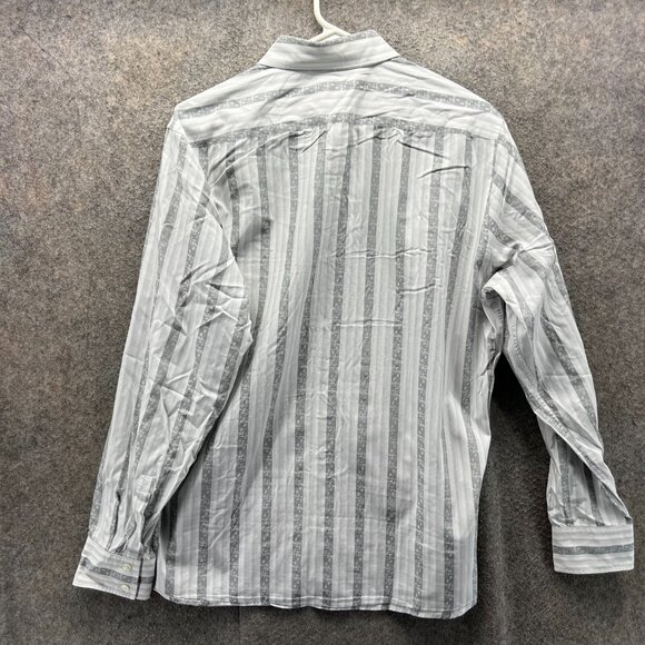 Hugo Boss Dress Shirt Mens Large Gray White Striped Long Sleeve Button Up - Picture 2 of 10